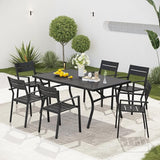 VICLLAX 63" Patio Dining Table for 6, Outdoor Rectangular Metal Table with Umbrella Hole for Porch Backyard Garden Deck - Photo 2