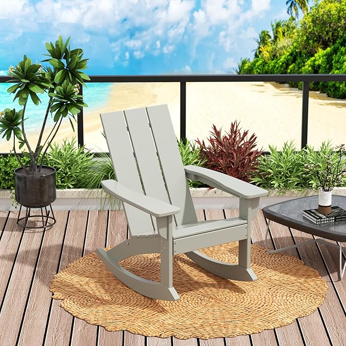 WO WESTIN OUTDOOR HDPE Shoreside Modern Rocking Poly Adirondack Chair,Sand