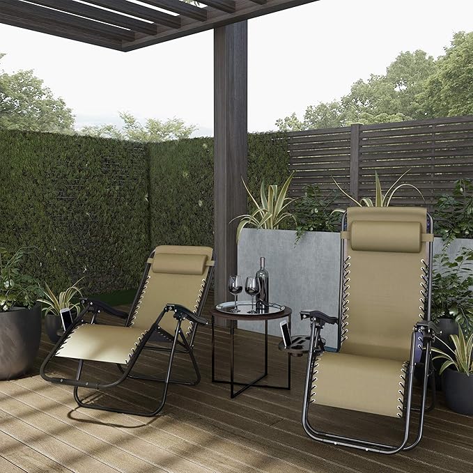 Lavish Home Zero Gravity Chairs - Set of 2 Outdoor Chairs with Side Tables with 2 Cupholders, Phone - Photo 7