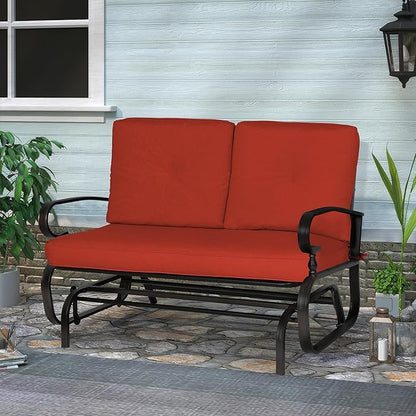 Crownland Outdoor Patio Glider Chair, Rocking Glider Bench for 2 Person, Porch Furniture Loveseat Seating, Wrought Iron Patio Textilene Gliders for Outside, Porch, Garden(Classic Red)