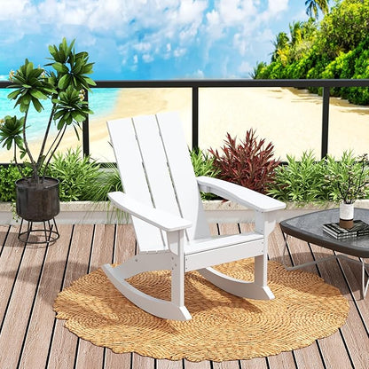 WO WESTIN OUTDOOR HDPE Shoreside Modern Rocking Poly Adirondack Chair,White