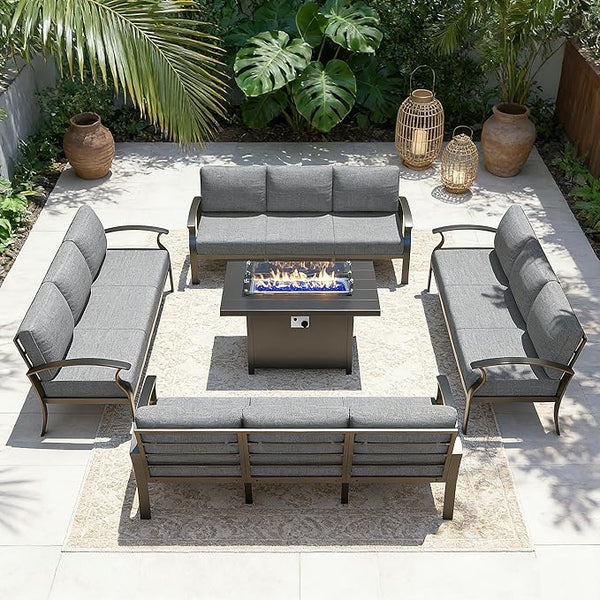Gotland Aluminum Patio Furniture Set with Fire Pit Table - Photo 1