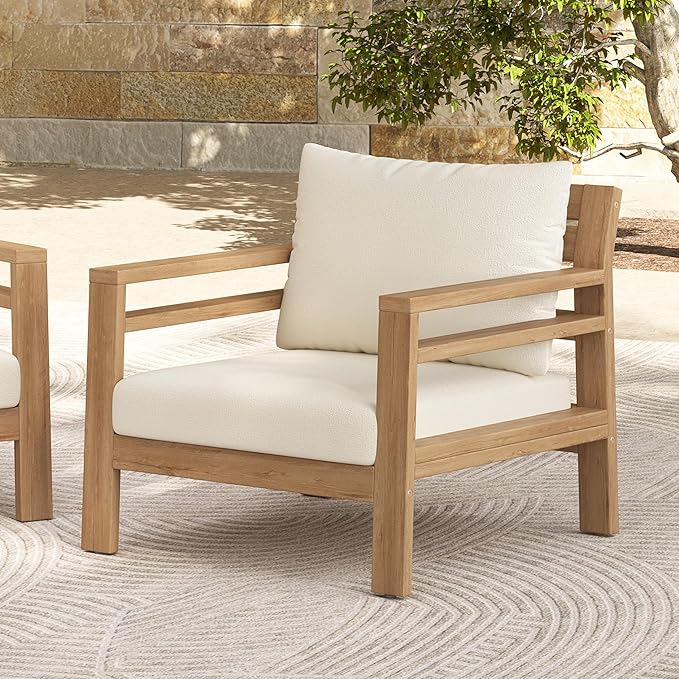 Christopher Knight Home Jamaia Outdoor Acacia Wood Club Chair, Patio Armchair with Thick Beige Cushions - Photo 3