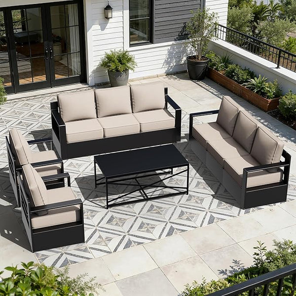 Outdoor Aluminum Furniture Set, 4-Piece Patio Conversation Set, 2 Chairs, 2 Sofa and 1 Table, All-Weather Metal Frame - Photo 1