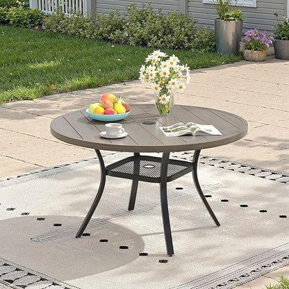 Outdoor Dining Table with Adjustable Umbrella Hole, 40.6" All-Weather Round Patio Dining Table for 4, Metal Patio Table with Storage Shelf for Garden Lawn Porch Deck Yard, Grey