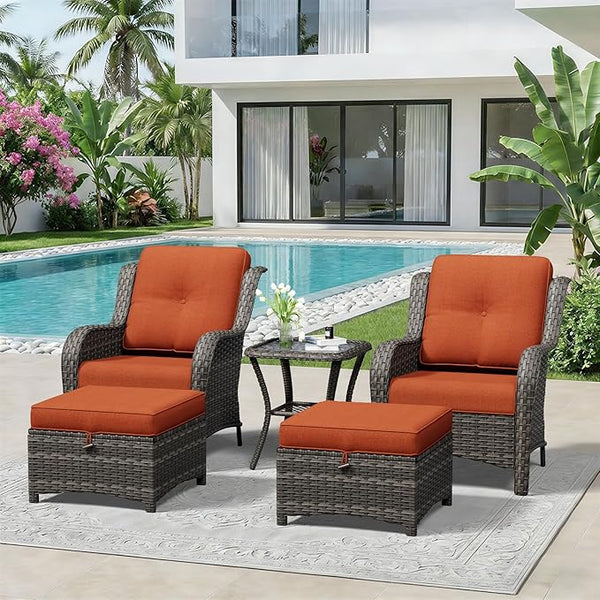 5 Piece Outdoor Wicker Patio Furniture Set, Patio Chairs Set with Thickened Olefin Cushions, High Back and Deep Seating - Photo 1