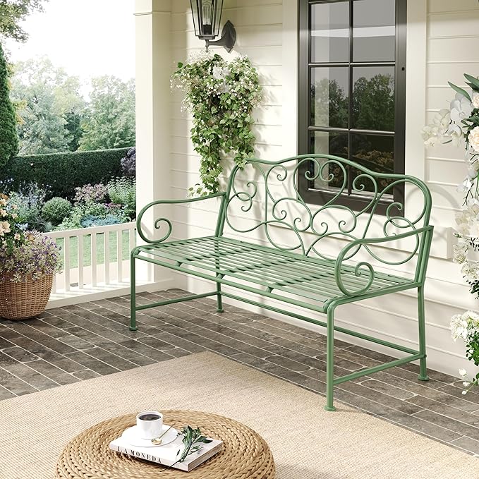 Christopher Knight Home Layon Iron Outdoor Bench, Patio Loveseat for 2 People - Photo 1