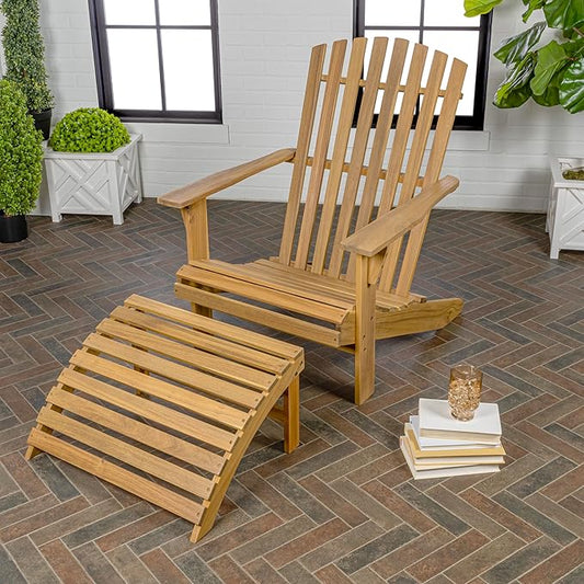 Eyely KDA1000A Zalenor 2-Piece Traditional Rustic Acacia Wood Adirondack Chair with Detachable Ottoman, Teak Brown
