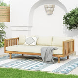 Merax Outdoor Acacia Wood Conversation Set - Patio 3-Seat Loveseat Sofa w/Coushion and Round Coffee Table for Backyard - Photo 4