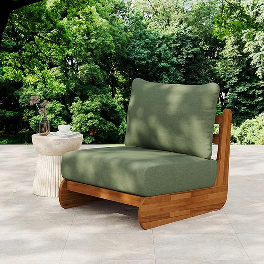 Christopher Knight Home Poppy Outdoor Club Chair with Water Resistant, Acacia Wood Lounge Chair Outdoor, Patio Low Profile Accent Chair, Comfy Reading Chair for Garden Backyard, Teak + Green