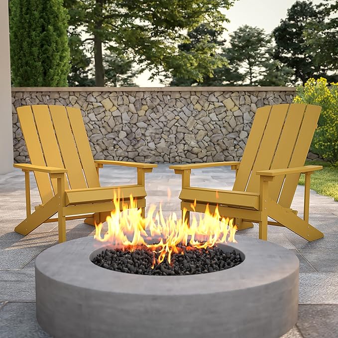 Flash Furniture Charlestown Poly Resin Adirondack Chair - Yellow - All Weather - Indoor/Outdoor - Set of 2 - Photo 2