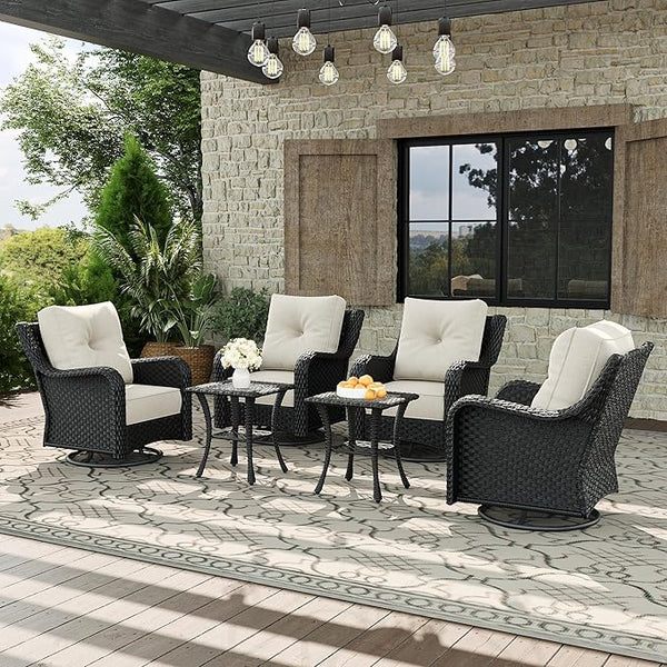 6 Piece Patio Furniture Set, All-Weather Wicker Outdoor Conversation Set with Swivel Rocking Chair and 6 Inch Thick - Photo 1