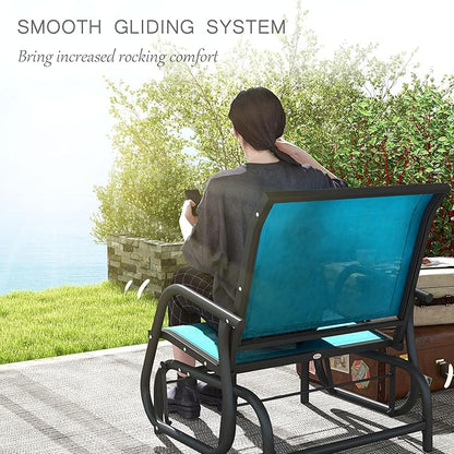 Outsunny Porch Glider Set of 2, Metal Frame Swing Glider Chair with Breathable Mesh Fabric, Curved Armrests and Steel Frame for Garden, Poolside, Backyard, Balcony, Blue