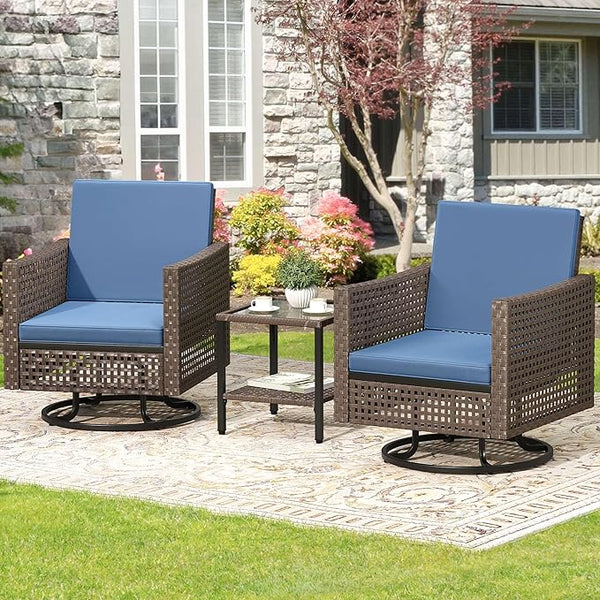 YITAHOME Outdoor Swivel Chair 3 Pieces, Wicker Patio Furniture, Porch Furniture - Photo 1