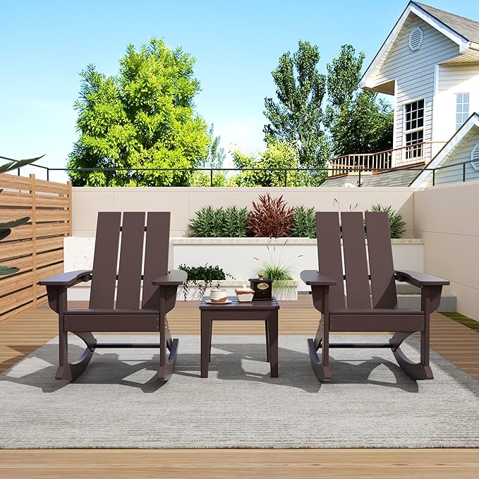 WO WESTIN OUTDOOR HDPE Shoreside Modern Rocking Poly Adirondack Chair (Set of 2),Dark Brown