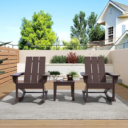 WO WESTIN OUTDOOR HDPE Shoreside Modern Rocking Poly Adirondack Chair (Set of 2),Dark Brown