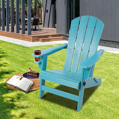 Kozyard Folding Adirondack Chair, Patio Outdoor Chairs, HDPE Plastic Resin Deck Chair, Painted Weather Resistant, for Deck, Garden, Backyard & Lawn Furniture, Fire Pit, Porch Seating (Blue)