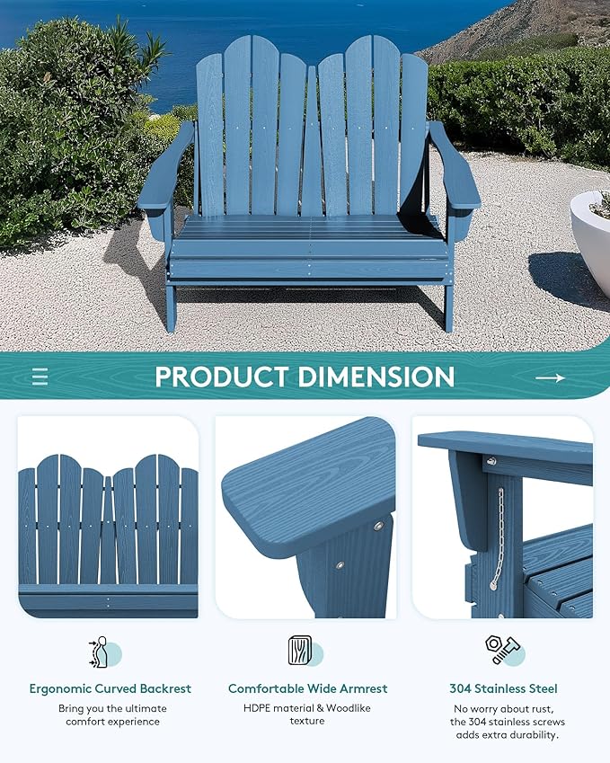 SERWALL 3 Pieces Patio Adirondack Bench Set - Photo 6