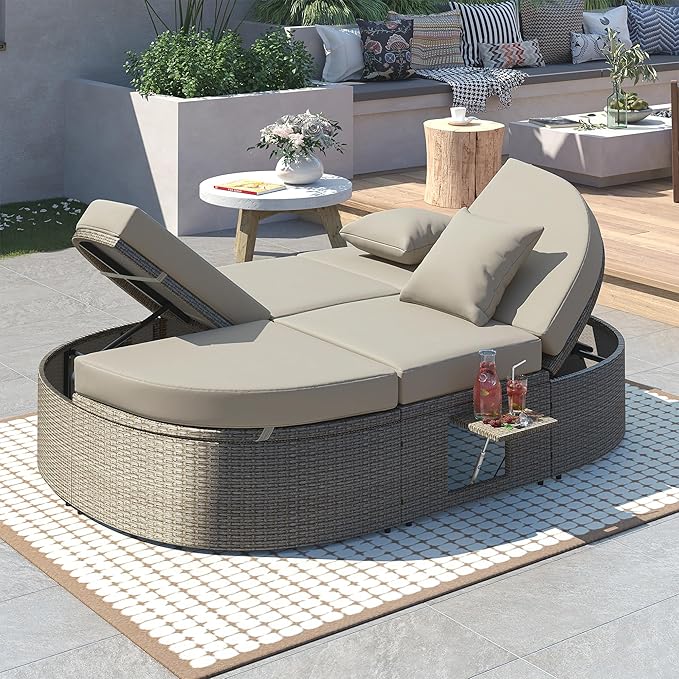 Outdoor Sun Bed Patio 2-Person Daybed with Cushions and Pillows - Photo 2