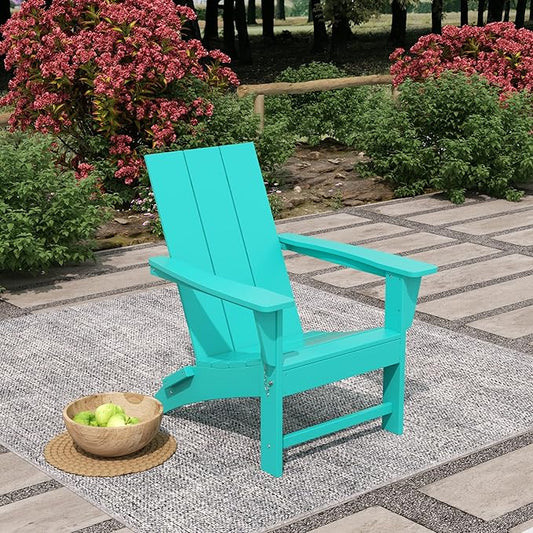 WO Home Furniture HDPE Adirondack Chair Folding Poly Lumber All Weather UV/Fade Resistant Heavy Duty for Patio, Backyard, Balcony, Garden, Lawn (Turquoise)…