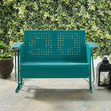 Crosley Furniture Bates Retro Metal Outdoor Loveseat Glider, 2-Person Rocking Patio Bench for Porch, Deck - Photo 7