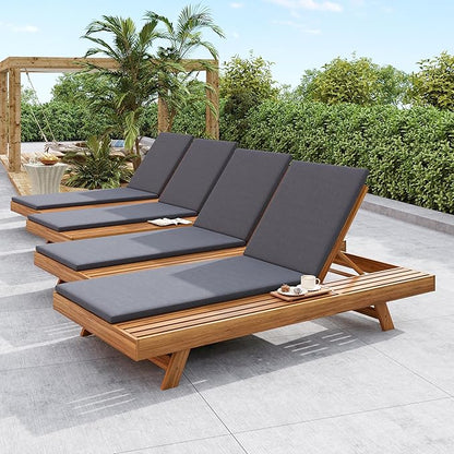 2-Piece Patio Lounge Chair Set with Side Space, Outdoor Chaise Lounge Adjustable & Breathable Acacia Wood Frame, Water-Resistant Cushions(Dark Gray & 2 Inch Thick & Double FOLD)