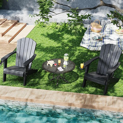 Adirondack Chairs Set of 2, Black All-Weather HDPE Outdoor Chairs with Cup Holders, Patio Adirondack Chair for Porch, Deck, Lawn, Garden