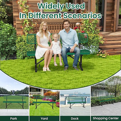 Heavy Duty Park Bench with Back Portable Frame, Outdoor Steel Bench with Backrest, Outdoor Park Bench Expanded Metal Mesh Bench for Lawn, Park, Deck, Garden, Patio, Porch, Black (Green, 6FT)