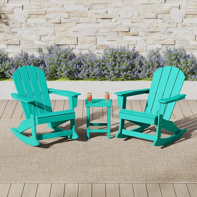 WO WESTIN OUTDOOR HDPE Laguna Outdoor Poly Adirondack Chair with Side Table, Turquoise