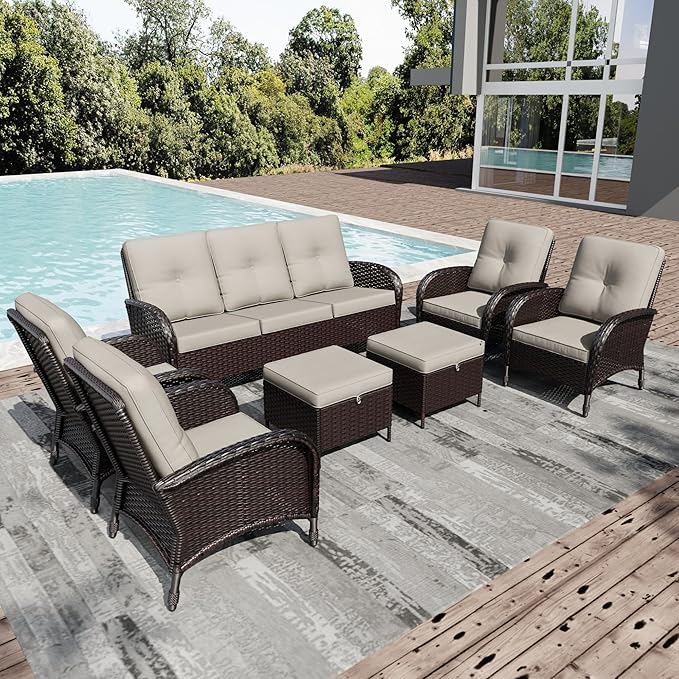 Joyside Wicker Patio Furniture Set, 8 Piece Outdoor Furniture Set with Thickened Cushions, High Back, Deep Seating - Photo 1