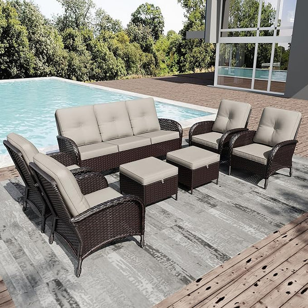 Joyside Wicker Patio Furniture Set, 8 Piece Outdoor Furniture Set with Thickened Cushions, High Back, Deep Seating - Photo 1