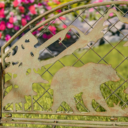 Classic Iron Garden Bench with Nature Scenery (Grizzly Bear & Mountain in Green)