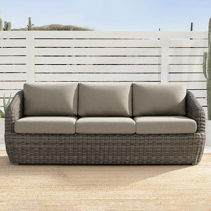 CHITA Patio Wicker 3-Seater Sofa with Removable Cushion, Backyard Rattan Chair for Sunrooms, Patios, Decks - Photo 2