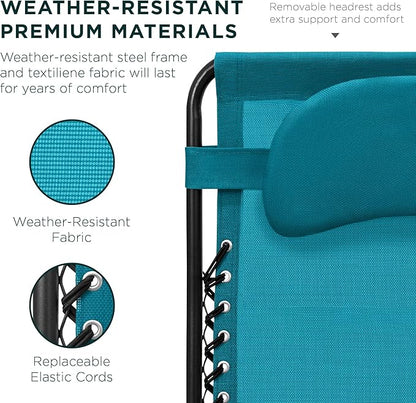 Best Choice Products Oversized Zero Gravity Chair, Folding Outdoor Patio Lounge Recliner w/Cup Holder Accessory Tray, Pillow - Peacock Blue