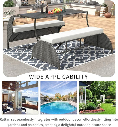 2-in-1 Convertible Picnic Upholstered Bench,57.1" Outdoor Loveseat,Portable Picnic Table Couch,Convertible to 4 Seats&1 Table,for Garden,Lawn,Backyard,Porch,Patio, Beige
