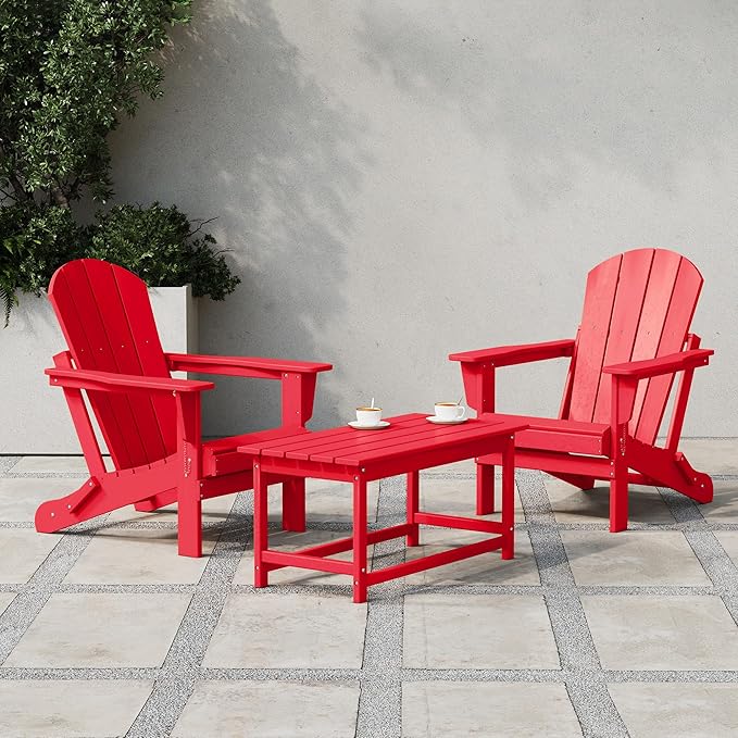 Costaelm Adirondack Conversation Table, HDPE Outdoor Drink Weather Resistant, Outdoor Patio Porch Accent Balcony Table for Pool, Seaside, Backyard, Red
