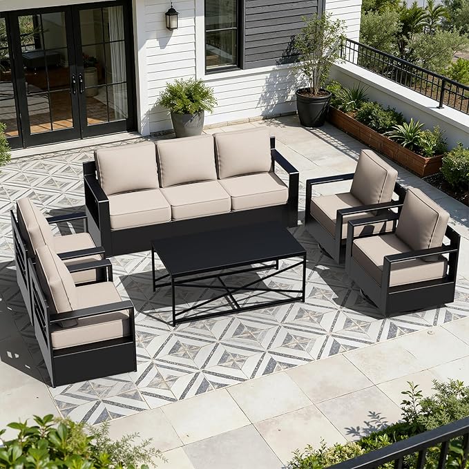 Outdoor Aluminum Furniture Set, 6-Piece Patio Conversation Set, 2 Swivel Chairs, 2 Chairs, 1 Sofa and 1 Table - Photo 2