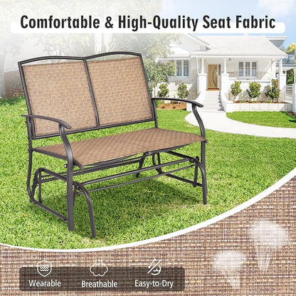 Tangkula 2-Person Patio Glider Bench, Outdoor Rocker Glider Loveseat Chair W/Heavy-Duty Steel Frame, Breathable Seat Fabric, Rocking Lounge Chair for Poolside, Garden, Backyard (Brown)