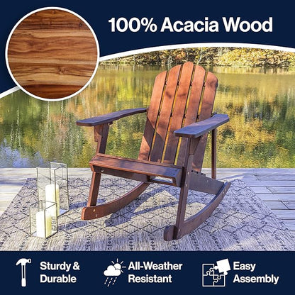 JONATHAN Y PAT1000C Kiawah Outdoor Patio Classic Acacia Wood Adirondack Rocking Chair for Garden, Lawn, Backyard, Pool, Deck, Beach, Firepit, Dark Brown