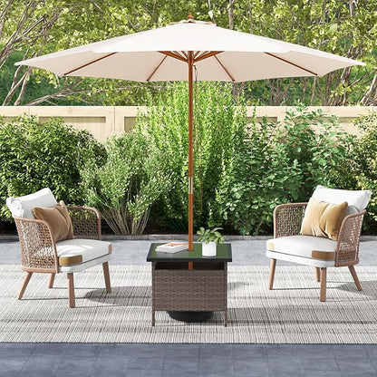 Giantex Umbrella Table, Outdoor Side Table with 2" Umbrella Hole, Rattan Umbrella Stand Holder, Heavy Duty Metal Frame, Patio Bistro Table for Deck Garden Poolside (HDPE Tabletop)
