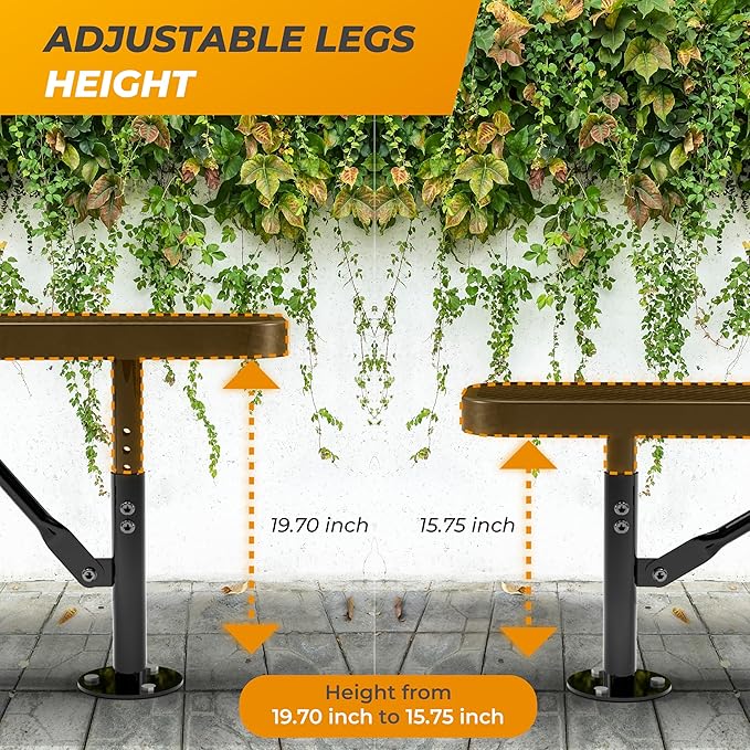 Heavy-Duty Outdoor Metal Bench, Thermoplastic-Coated, Surface, Weatherproof, Commercial-Grade for Parks, Gardens, Patios - Photo 5
