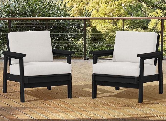 SERWALL HDPE Outdoor Couch Set of 2, All-Weather Wood-Like Patio Furniture Set - Photo 1