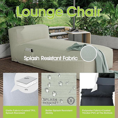 Dineli Chaise Lounge Chair Outdoor Bed Lounger Outdoor Couch Sofa for Pool Comfy Patio Furniture Foam Filling Bean Bed Chair Lazy Sofa for Outside, Water-Resistant Sunbed (Light Green, 70'' Length)