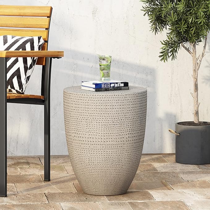 Outdoor Side Table Concrete End Table Faux Stone Small Coffee Tables Patio Garden Stool Plant Stand for Porch - Photo 4