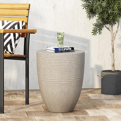 Outdoor Side Table Concrete End Table Faux Stone Small Coffee Tables Patio Garden Stool Plant Stand for Porch, Backyard Silver-Barrel