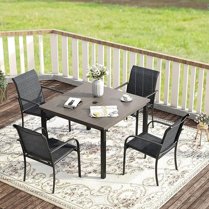 VICLLAX 40.2" Square Patio Dining Table for 4, Outdoor Table with Umbrella Hole, All Weather Metal Patio Table, Light Gray Tabletop
