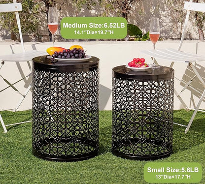 HFHOME Set of 3 Heavy-Duty Round End Table, Side Table, Coffee Table for Indoor Multifunctional Use, Outdoor Decorative Garden Stool Plant Stand-Bronze
