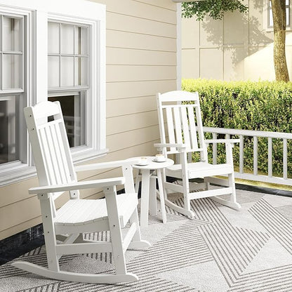 Outdoor Rocking Chairs Set of 4, Oversized High Back Patio Rocking Chairs, All Weather Porch Rocking Chairs for Outside. White