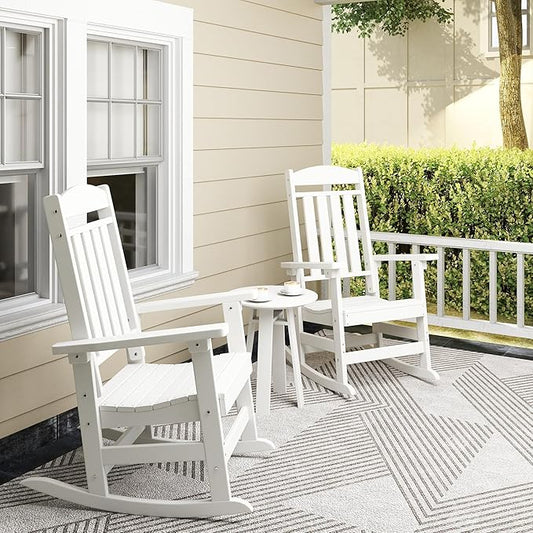 Outdoor Rocking Chairs Set of 6, Oversized High Back Patio Rocking Chairs, All Weather Porch Rocking Chairs for Outside. White