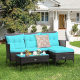 Tangkula 3 Pieces Patio Conversation Set, Outdoor PE Rattan Wicker Furniture Set W/Cozy Cushions - Photo 4